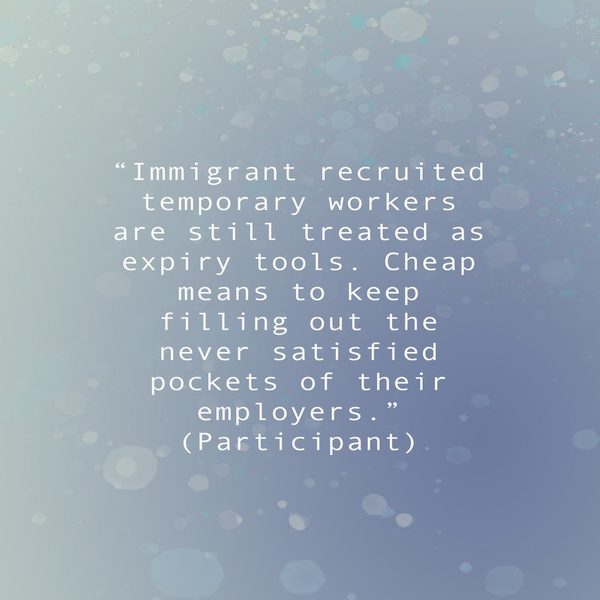 What the person who made Temporary foreign workers wrote about it, in their own hand