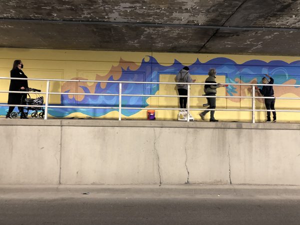 Connected in Chaos, painting the wall, London, Ontario, 2020